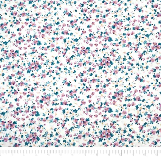 SINGER Purple Small Floral on White Cotton Fabric